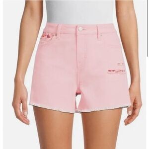 Time and Tru High-Rise Stretch Short w 3.5" Inseam & Frayed Edges, Pink Coral, 8